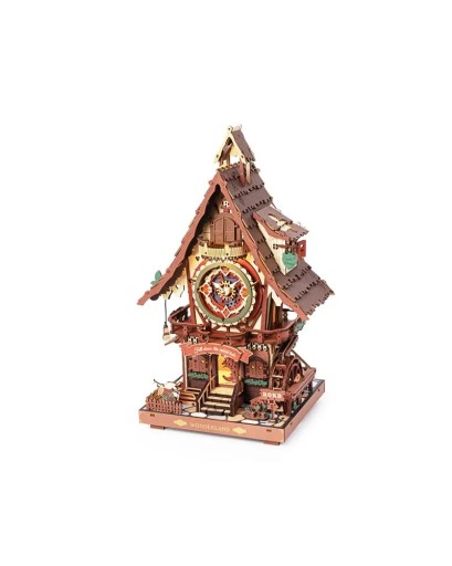 Puzzle 3D, Drewniany zegar z kukułką, ROKR, Drewno, 435 elementów