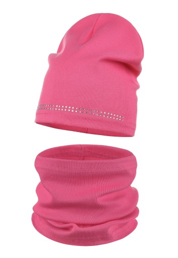 MAJKA KOMPLET JESIENNY CZAPKA BEANIE + KOMIN 40/46 DŻETY RÓŻOWY RÓŻ