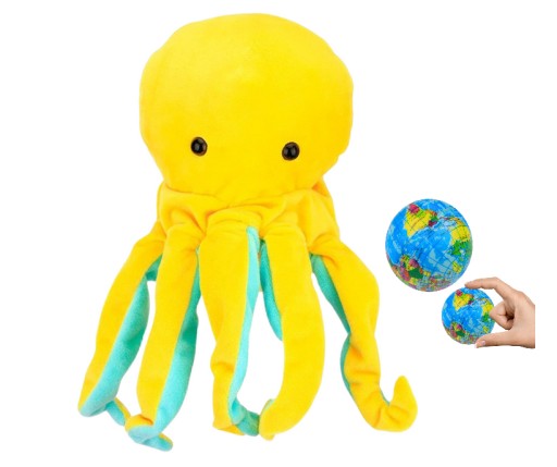 MASKOTKA PACYNKA ŻÓŁTA OŚMIORNICA PRZYTULANKA DLA DZIECKA 25CM GRATIS