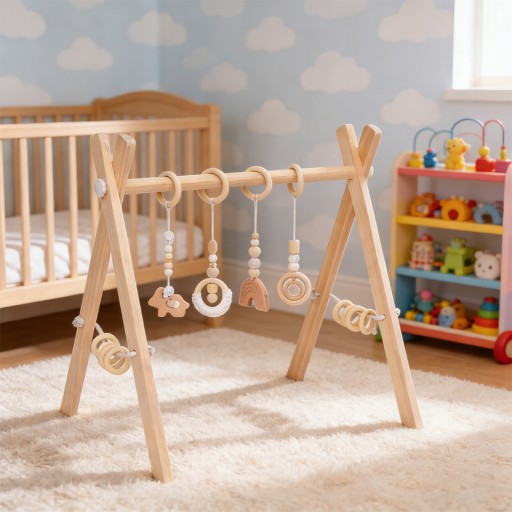 DREWNIANY stojak edukacyjny Baby Gym rozwój i zabawa niemowląt