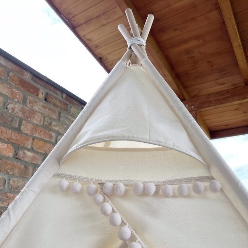 ZESTAW DUŻY NAMIOT TIPI BOHO POMPON WENTYL MATA +