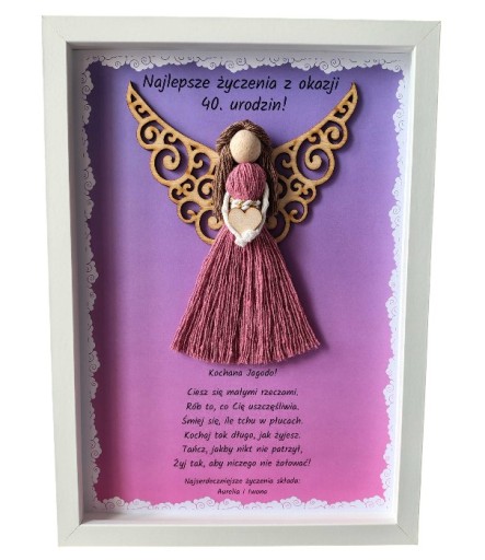 Zdjęcie oferty: Makrama personalizowana aniołek w ramce pamiątka urodzin prezent na 30, 40