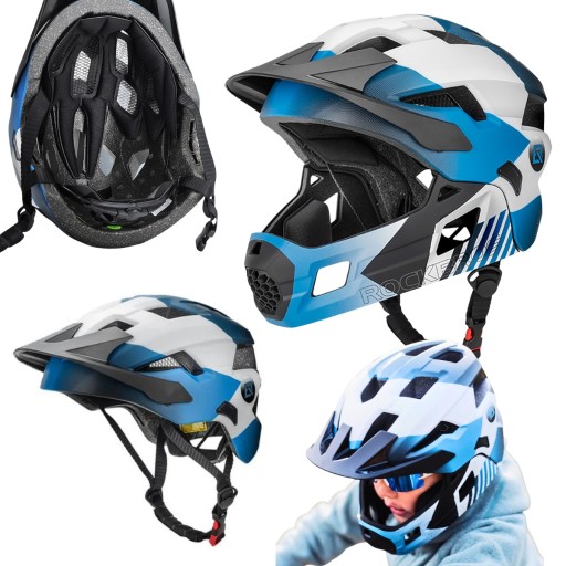 KASK ROWEROWY DZIECIĘCY FULL FACE 2W1 ODPINANA SZCZĘKA M 54-57 CM ROCKBROS