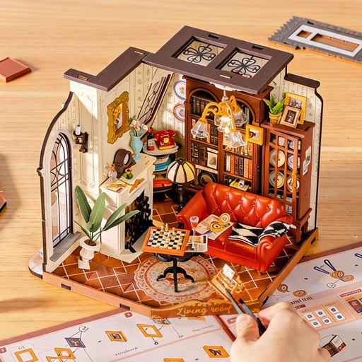 284PCS MINI DOM DREWNIANY DIY 3D RETRO EUROPEJSKI STYL Z OŚWIETLENIEM