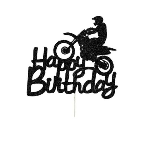 Topper na ciasto, tort Happy Birthday Motor, błyszczący 12 sztuk