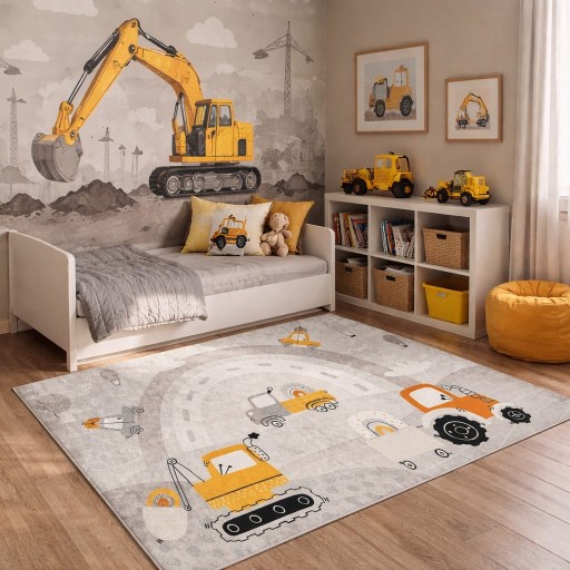 Dywan DIGITAL KOPARKA z koparkami traktor boho 80x150 koparki auto beżowy