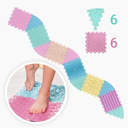Mata sensoryczna do masażu stóp Pastel Puzzle Mix 6 puzzle + 6 Trójkątów