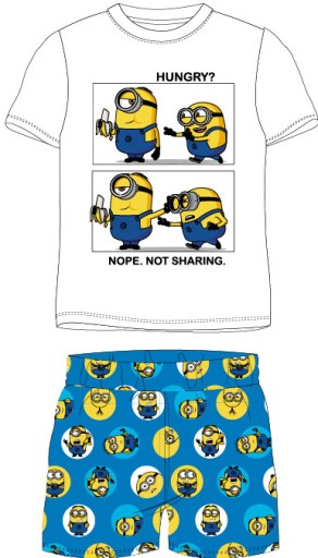 MINIONKI PIŻAMA PIŻAMKA KRÓTKI RĘKAW szorty BIAŁA/NIEBIESKA 122 D012J