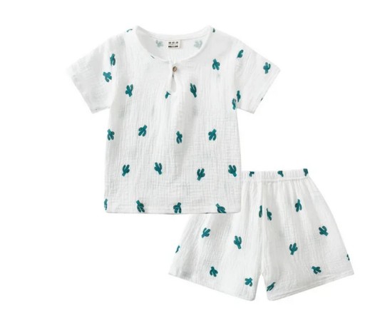 Zdjęcie oferty: MUŚLINOWY KOMPLET DLA CHŁOPCA T-SHIRT KRÓTKIE SPODENKI KOSZULKA SZORTY 110