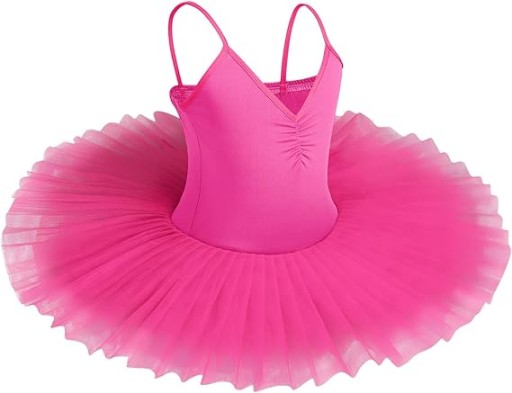 Kostium sukienka baletowa tutu sztywny tiul elastyczne body fuksja róż 3-4L
