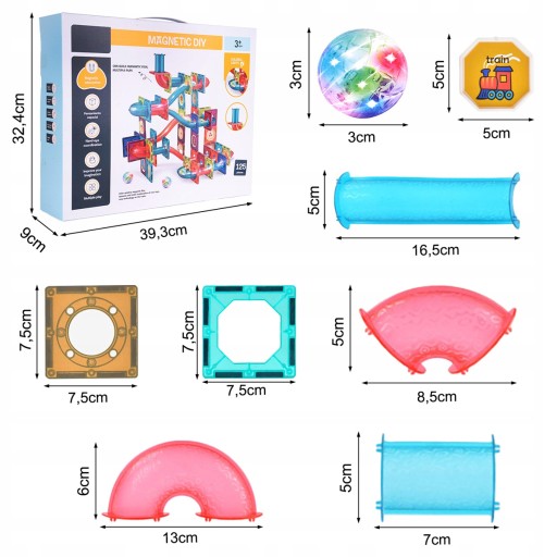 Zestaw ŚWIECĄCE klocki magnetyczne 3D TOR ZJEŻDŻALNIA KLOCKI KONSTRUKCYJNE