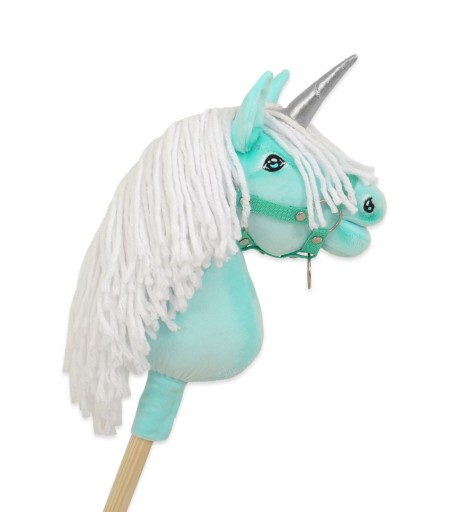 Hobby Horse Jednorożec na kiju mały biały, grzywa miętowa i srebrny róg
