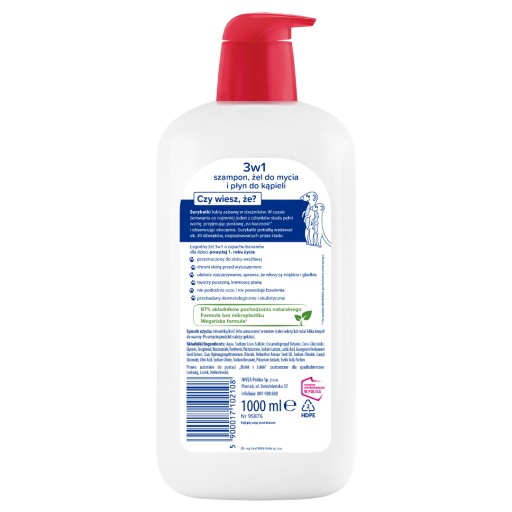 Bambino Dzieciaki 3w1 szampon, żel pod prysznic i płyn do kąpieli 1000 ml