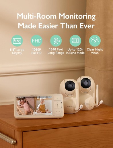 Momcozy elektroniczna niania z 2 kamerami 5,5" 1080p Full HD Split Screen