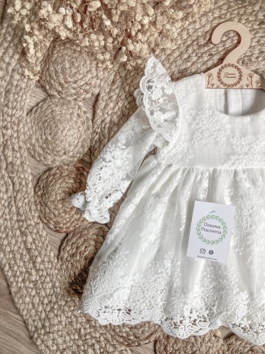 Sukienka na chrzest KORNELIA do chrztu muślin koronka boho 62
