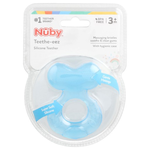 Nuby, Gryzak silikonowy Teethe-eez, powyżej 3 miesięcy, niebieski, 1 nalicz