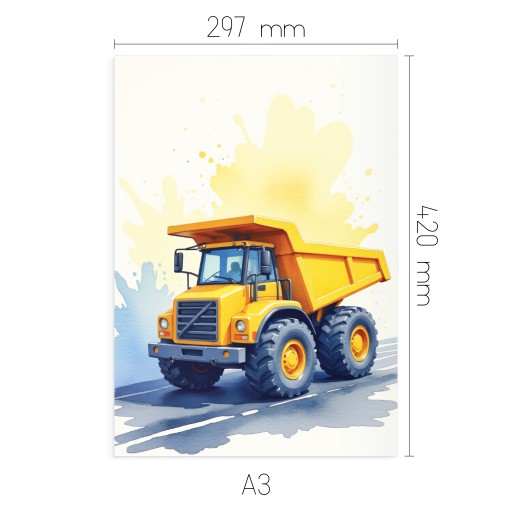 Ciężarówka Wywrotka Watercolor - Plakat pokoju dziecka A3 29,7x42 cm 4STB