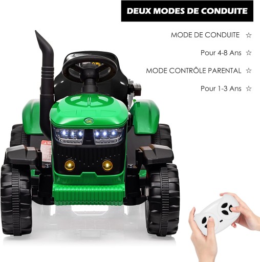 Traktor Elektryczny dla Dzieci 12V z Pilotem, Podwójny Silnik