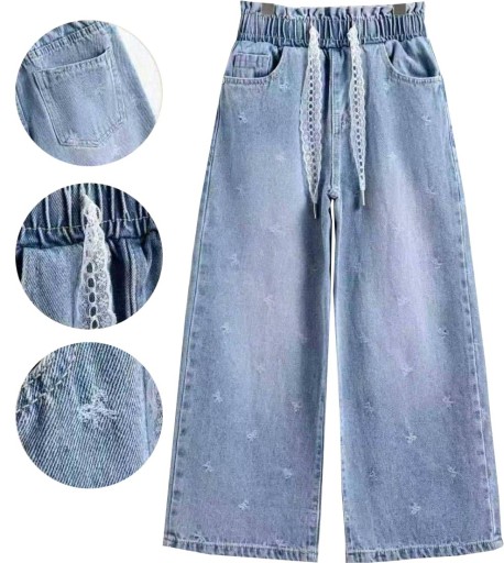 110-116 Spodnie dziewczęce JEANS szwedy dzwony szerokie nogawki W461