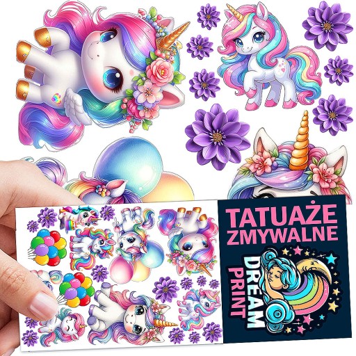 TATUAŻE DLA DZIECI ZMYWALNE TYMCZASOWE JEDNOROŻCE UNICORN KOŃ