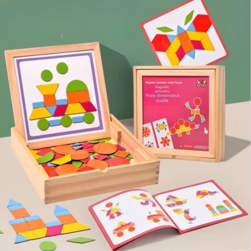 KLOCKI MAGNETYCZNE PUZZLE UKŁADANKA GRA KREATYWNA MOZAIKA MONTESSORI 201SZT
