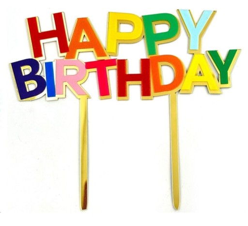 Topper plexi na tort Happy Birthday 14,5x12 cm 1 sztuka Urodziny