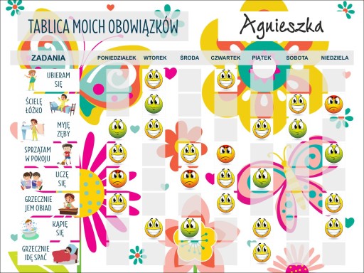 Tablica motywacyjna dla dzieci Planer tygodniowy na lodówkę Magnes + emotki