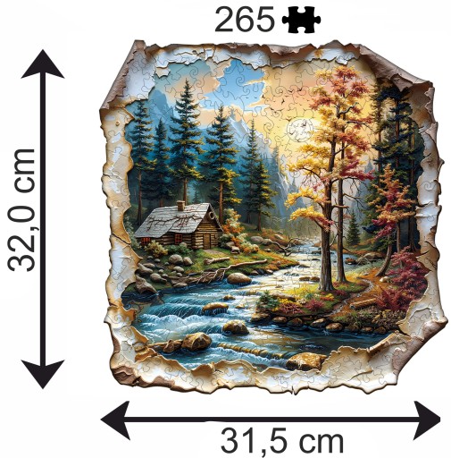 PUZZLE DREWNIANE DUŻE 265 ELEMENTÓW W DREWNIANYM PUDEŁKU JESIEŃ W GÓRACH