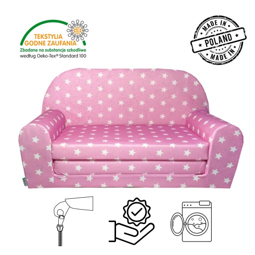 Sofa Galeriatrend MAŁA SOFKA DZIECIĘCA GWIAZDKI 78 x 104 cm tkanina różowy