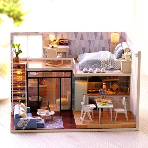 3D drewniane puzzle Dollhouse DIY DLOUD DOMOUT HOUSE Ręcznie robione 6V