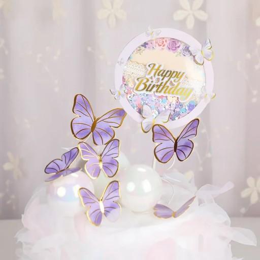 Topper na tort Happy Birthday Motyl Motyle Motylki 1 sztuka Urodziny