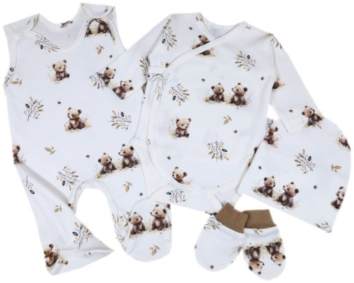 WYPRAWKA NIEMOWLĘCA 62 KOMPLET ŚPIOSZKI BODY CZAPKA ŁAPKI LITTLE BEAR /112/