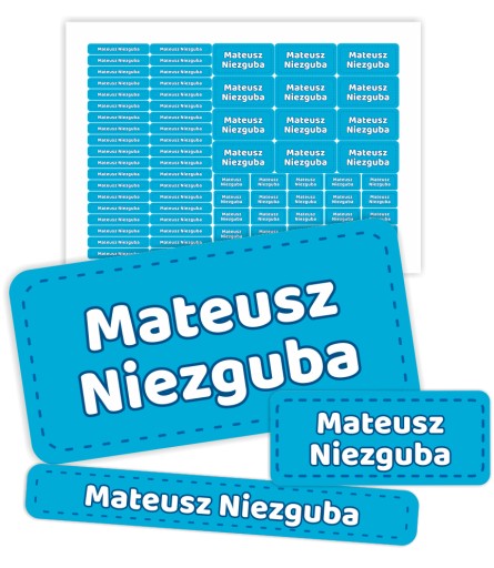 Naklejki imienne wodoodporne do podpisywania NIEBIESKIE szkoła przedszkole