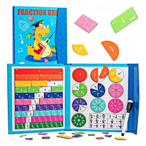 Puzzle Ułamki Montessori - Magnetyczne z Pisakiem Zmazywalnym