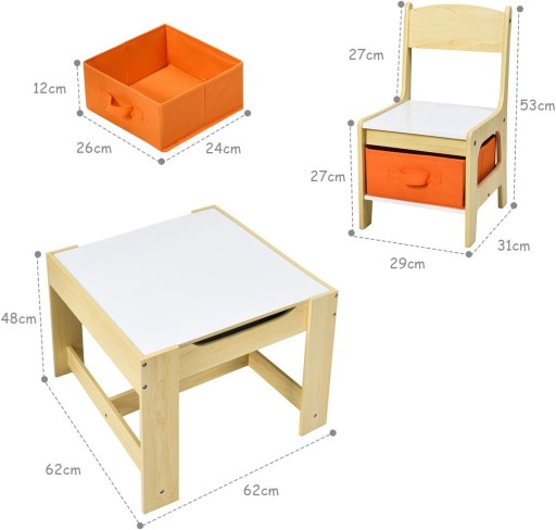 Stolik dziecięcy z 2 krzesłami, stolik dziecięcy z szufladami 62*62*48 cm
