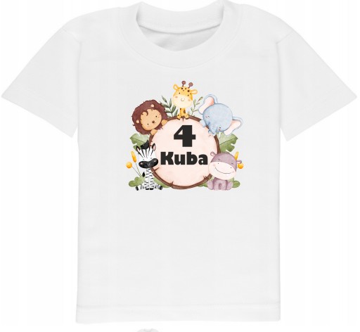 Komplet na czwarte urodziny, koszulka na 4 urodziny zoo safari r 98/104