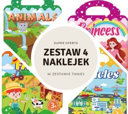 ZESTAW KSIĄŻEK AUTA + FARMA - NAKLEJKI WIELOKROTNEGO UŻYTKU WIELORAZOWE