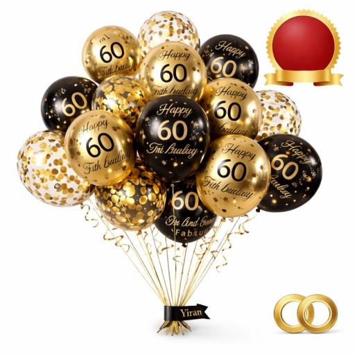 Balony Urodzinowe z Konfetti Zestaw Balonów na 60 URODZINY - 15szt