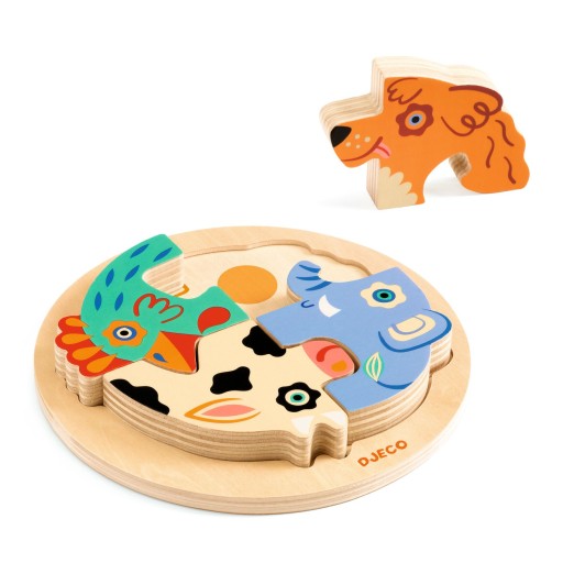 DJECO Drewniane okrągłe puzzle RONDO DOG
