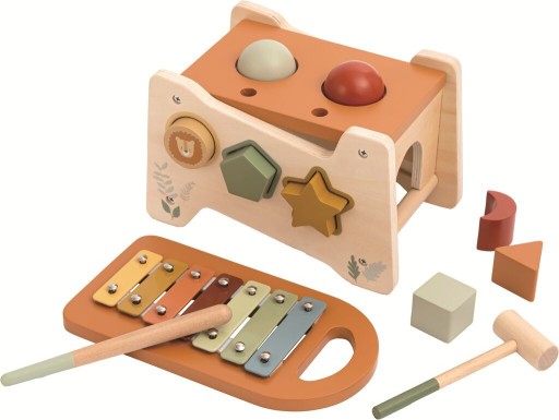 Drewniana kostka edukacyjna 4w1 – ksylofon Montessori dla dzieci