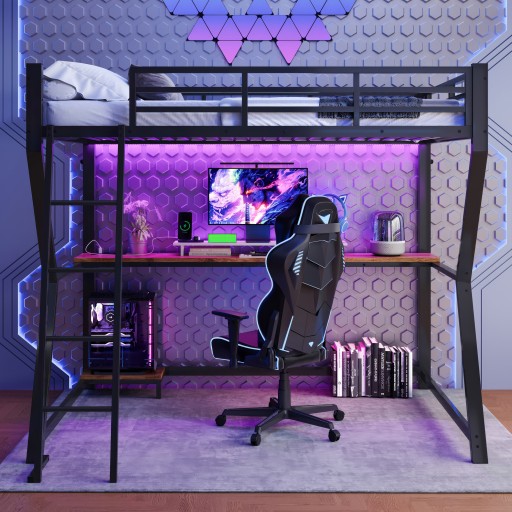 Łóżko piętrowe 90*200 cm z LED, biurkiem, gniazdkiem elektrycznym + USB
