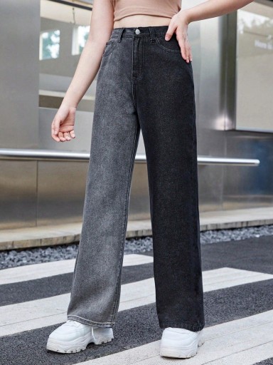 Shein SPODNIE DLA DZIEWCZYNKI JEANSY DWUKOLOROWE PROSTA NOGAWKA hlq 158