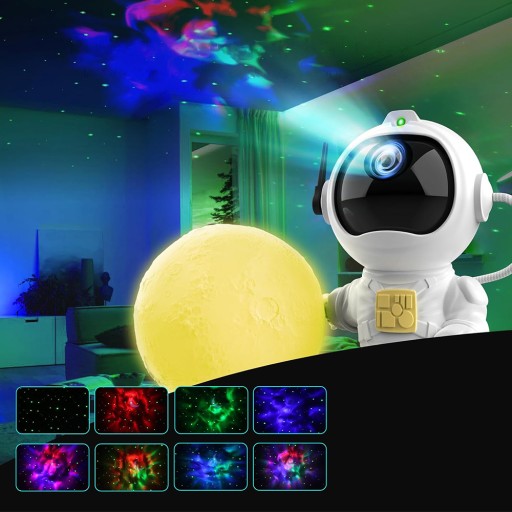 PROJEKTOR GWIAZD ASTRONAUTA LAMPA GALAKTYKI Z PILOTEM I TIMEREM DO SYPIALNI