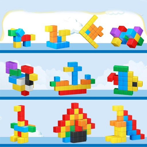 KLOCKI MAGNETYCZNE MONTESSORI 54 EL KOSTKI PIXELE MAGICUBE UKŁADANKA MAGNES