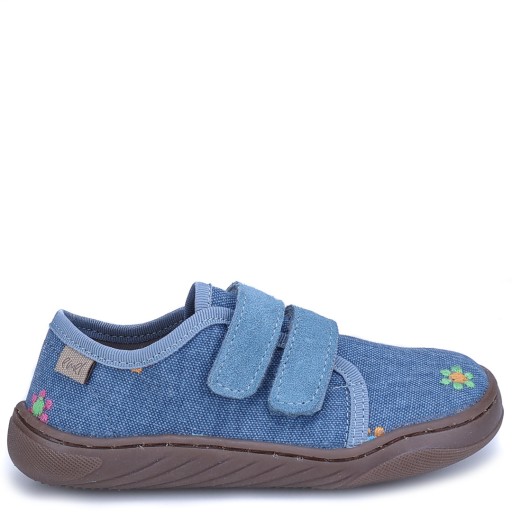 EMEL Tenisówki EK6000-3 23 Barefoot jeansowe w kwiatuszki
