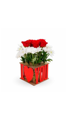 Puzzle 3D, KOCHAM CIĘ, wazon dekoracyjny, EWA, drewno, 12 sztuk