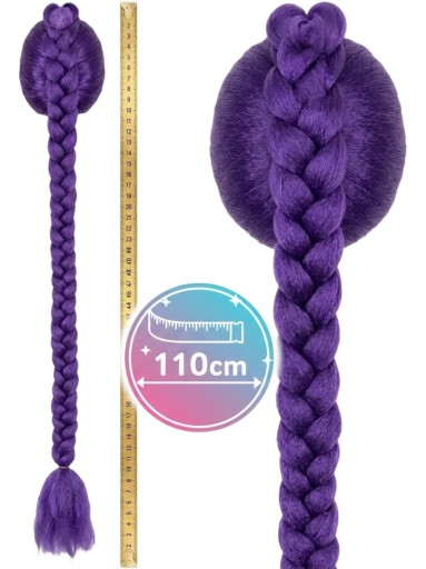 Peruka fioletowa KPop Rumi 110cm PEŁNA ViralToy z długim warkoczem Premium