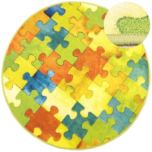 DYWAN DLA DZIECI OKRĄGŁY W PUZZLE KOLOROWY NA FILCU PĘTELKOWY śr. 200 cm