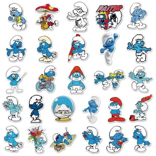 Naklejki klasyczne wodoodporne Smerfy Gargamel Papa Smerf 26 sztuk