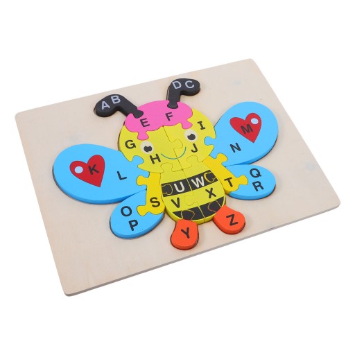 1 ZESTAW MONTESSORI DREWNIANE PUZZLE ALFABETYCZNE, UKŁADANKA ABC W KSZTAŁCIE PSZCZOŁY DLA DZIECI